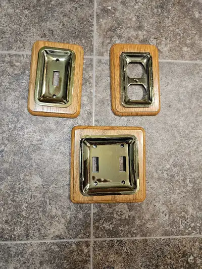 light and plug receptacles, oak and polished brass, View more