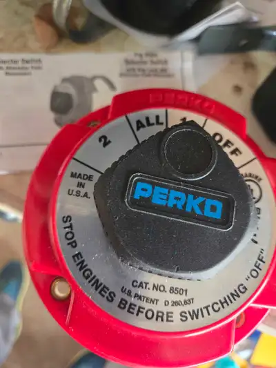 Brand new never used Perko battery switch . 2 ALL 1 OFF positions Never used.... $85 plus hst on Ama...
