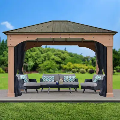 WINDSOR ESSEX NEW YARDISTRY 12x14 GRAND GAZEBO WITH MESH SCREEN, View more