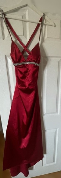 Prom Dress - sexy low back, long red dress w/ rhinestone straps