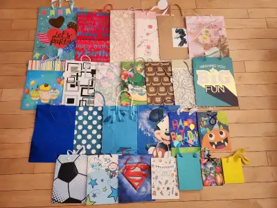 Selling a lot of assorted gift bags in various sizes and designs. Perfect for birthdays, parties, or...