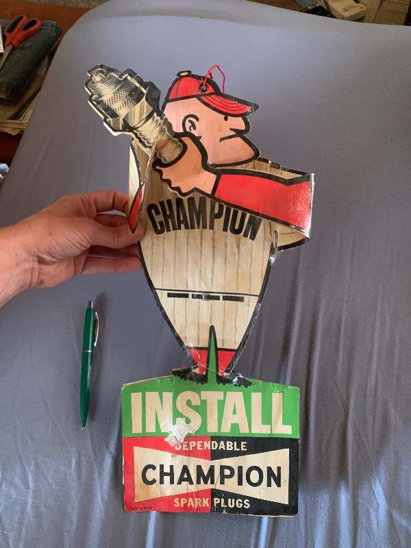 Antique Champion spark plug baseball player sign Arts & Collectibles
