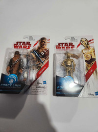 Star wars figures new in pkg, chewbacca and c3po force link