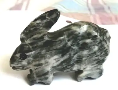 VINTAGE STONE HAND CARVED RABBIT FIGURINE, View more