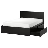 Queen Bed frame with 2 storage boxes; Color- black-brown