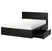 Queen Bed frame with 2 storage boxes; Color- black-brown