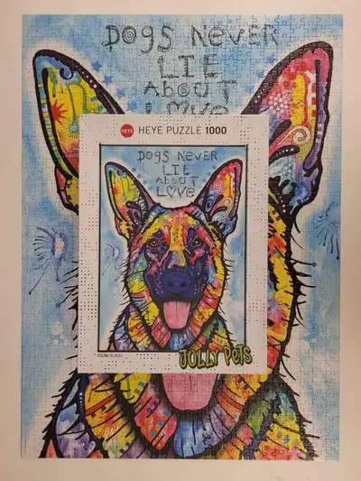 Casse-tête 1000 mcx. Heye - Chien coloré Complet J'ai d'autres casse-têtes à vendre allez voir mes a...
