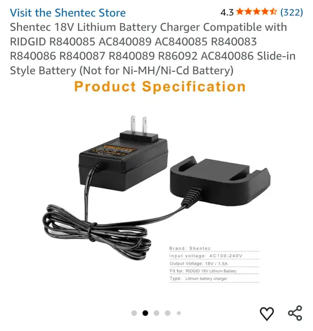 18V Lithium Battery Charger Compatible with RIDGID R840085 in Power Tools in Oshawa / Durham Region - Image 7