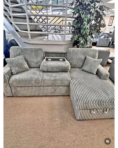 Brand New 3 Seater Corduroy Sectional Sofa Bed & Built In Cups , View more