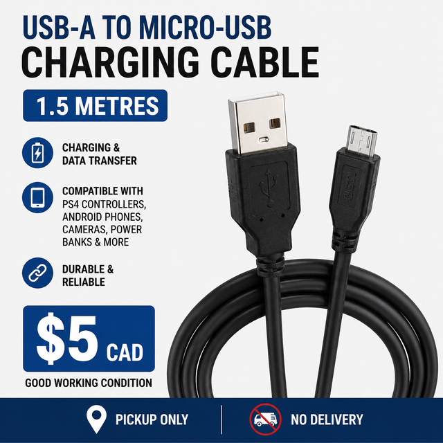 USB-A to Micro-USB charging and data cable 1.5 m. in Cell Phone Accessories in Regina - Image 2