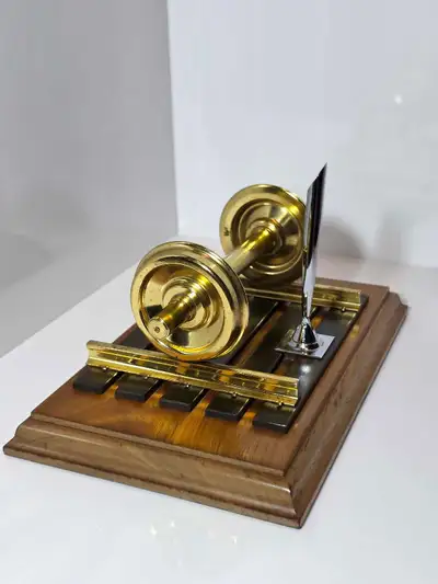Railroad Train Wheel Desk Pen Holder – Wood & Brass, View more