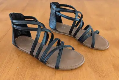 Sandals Sz.7- Black Faux Leather Sandals- Sz. 7, View more