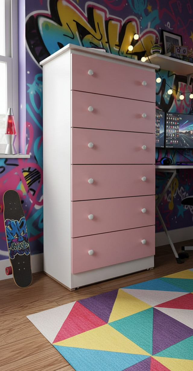 "Stylish 6-Drawer Dresser - Pink & White - Perfect for bedroom!" in Dressers & Wardrobes in City of Toronto - Image 2