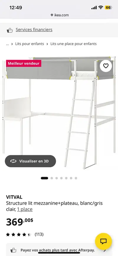 lit mezzanine Vitval (IKEA) + bureau intégré + matelas , View more