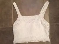 Topshop crop top, lace and cotton $5, size 6, off-white