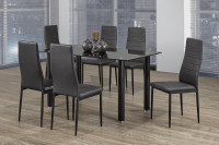 07-013 Glass Dining Tables with Six Black Modern Chairs