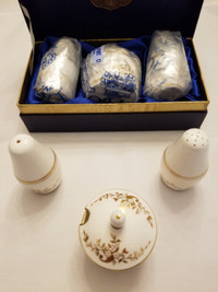 COALPORT CHINA SALT, PEPPER AND MUSTARD POT WITH LID  Reduced!