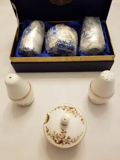 COALPORT CHINA SALT, PEPPER AND MUSTARD POT WITH LID  Reduced!, View more