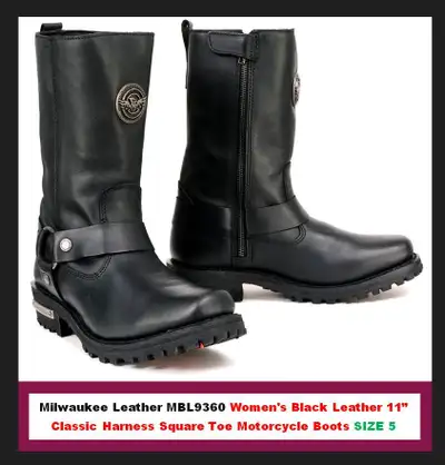(NEW) Milwaukee Leather MBL9360 Women's Black Motorcycle Boots 5, View more