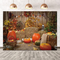 DHXXSC 8X6FT Autumn Thanksgiving Backdrop Pumpkin Haystack 