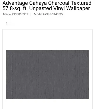 BEAUTIFUL NEW UNPASTED TEXTURED CHARCOAL VINYL WALLPAPER 57.8SF, View more