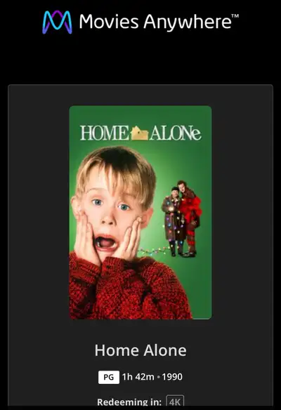 Home Alone 4K Digital Copy Code From my 4K Movie Collection (Digital Movie Copy Code Only Nothing El...