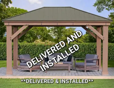 12x14 Wood Gazebo With Aluminum Roof - Brand New Heavy duty permanent gazebo structure that will las...