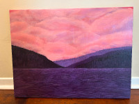 Original Pink and Purple Fantasy Landscape Acrylic Painting