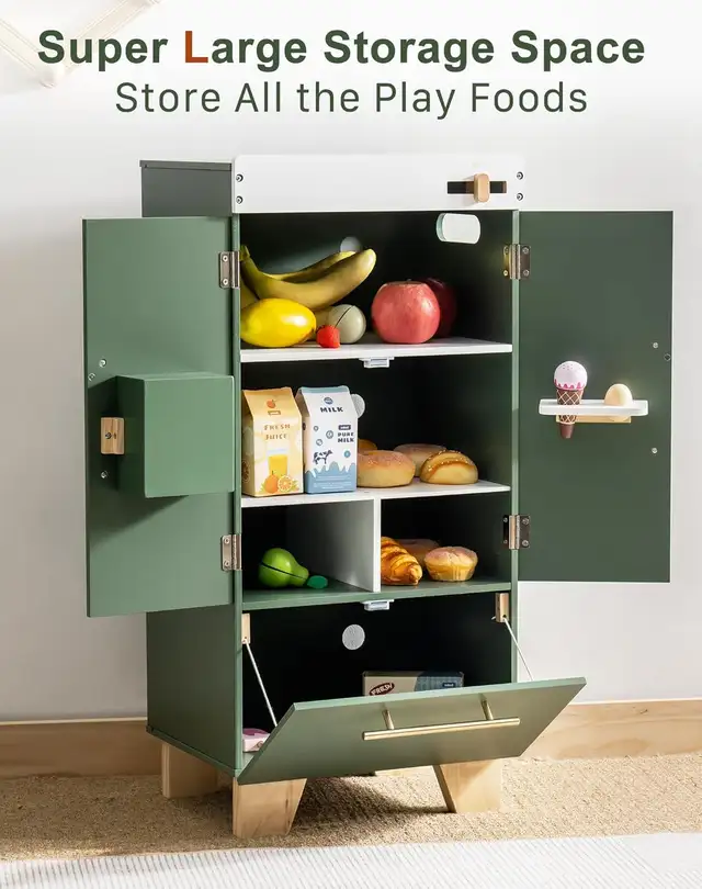 New Robotime WCF22 Vintage Wood Fridge Play Set, Green in Toys & Games in Markham / York Region - Image 3