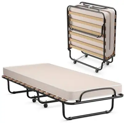 Gymax Folding Bed Rollaway Metal Guest Bed Sleeper Made in Italy, View more