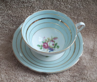 Vintage Stanley Bone China Cup and Saucer with Golden Circles