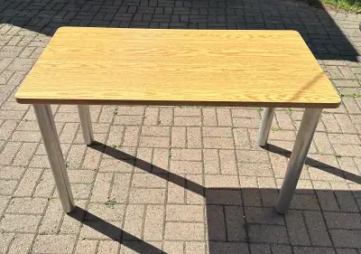 Wooden top table with metal legs. 122*61cm. $60 for 2., View more