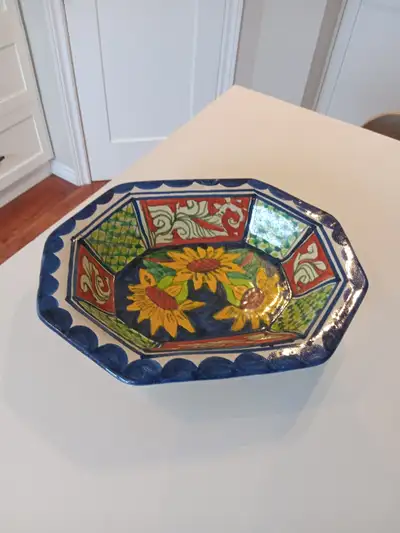 Mexican Pottery Octagonal Centerpiece Ceramic Bowl, View more