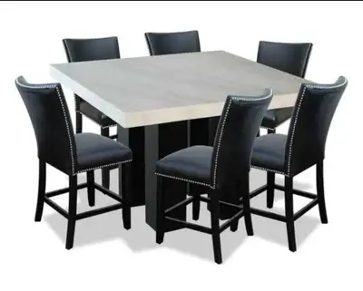 Cami bar height dining table with 6 chairs, genuine marble, View more