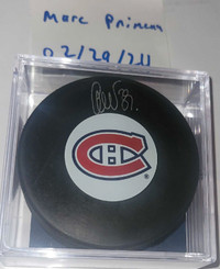 Cristobal Huet signed puck Canadiens Hockey / Rondelle signée