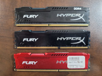 Hyper X Fury DDR4 Ram Memory, 8GB (x2) and 4GB (X1)