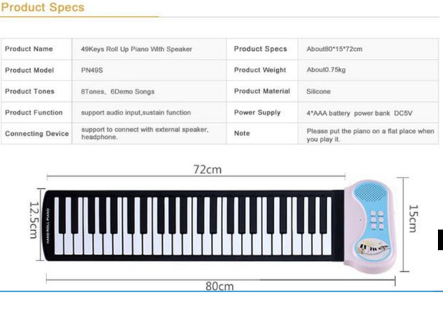 Konix 49-Key Roll-Up Piano Keyboard in Pianos & Keyboards in City of Toronto - Image 4