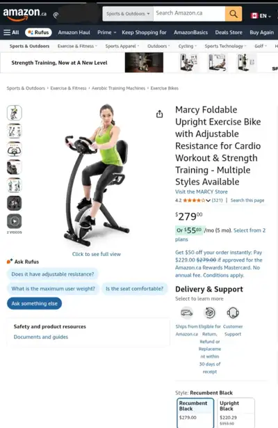 Marcy foldable Upright exercise bike with digital display, View more