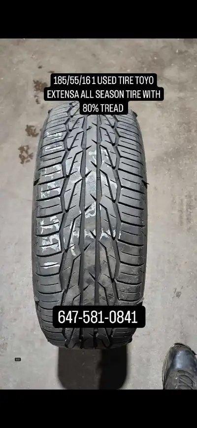 This is a used Toyo Extensa all-season tire, sized at 185/55/161, with approximately 80% tread remai...