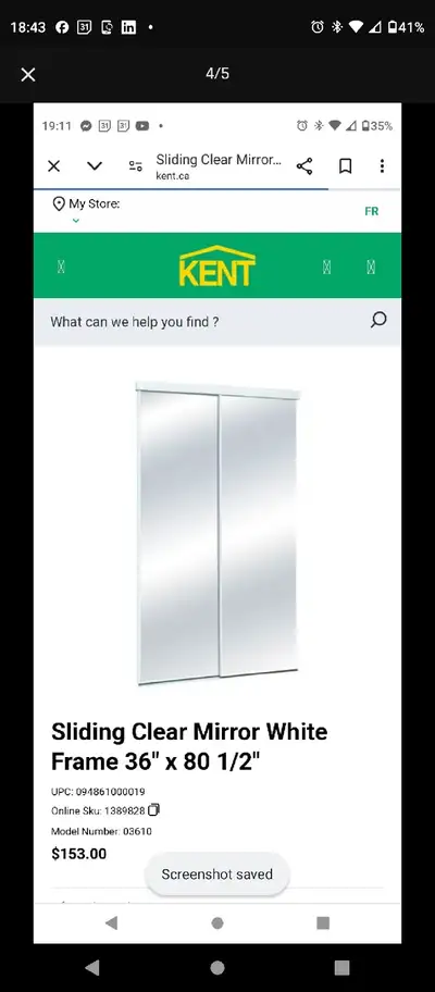 The white metal frame costs 65( the original price is over 150), 2 mirrored pannels drill or Phillip...