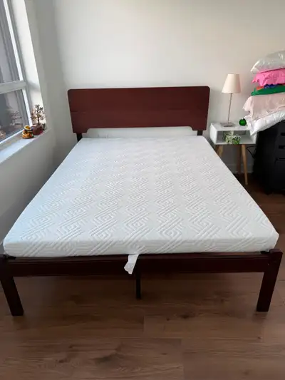 14" Solid Bamboo Wood Full Size Bed Frame with 5" mattress, View more
