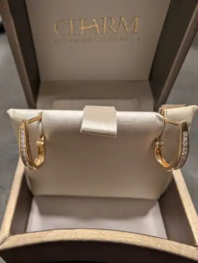 10K GOLD, HOOP EARRINGS WITH DIAMONDS, View more