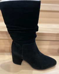 Black suede high boots 9 - fashionable medium heel