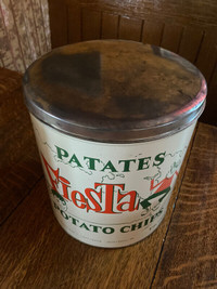 Patates Fiesta potato chips boite baril métal tin box can canne