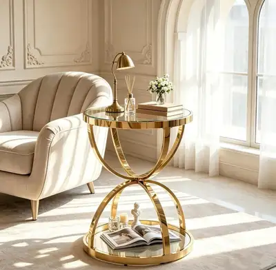 Gold Round Glass Side Table, View more
