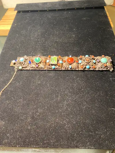 Antique Art Deco Bracelet Many Stones Art Several Metals., View more
