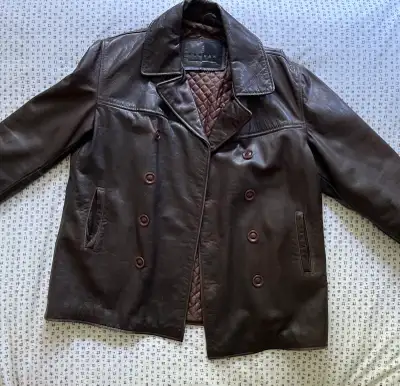 Rudsak Vintage Brown leather Double-Breasted Pea Coat, View more