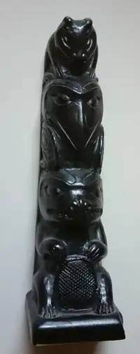 Vintage Boma Canada Resin Black Totem Pole Figurine