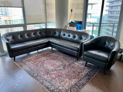 Andros Leather Sectional Couch & Armchair Set, View more