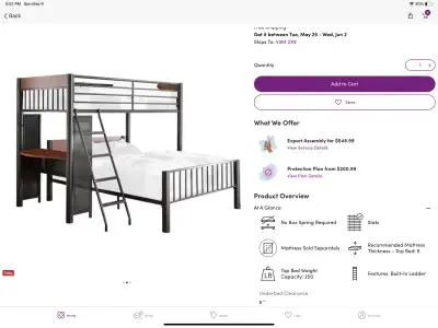 Metal Bunk beds - Twin over movable Full/Double Bed, View more